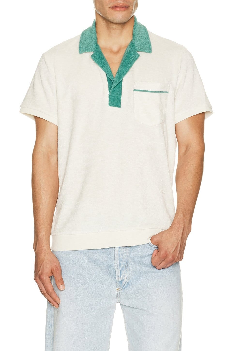 Revolve White & Green Terry Polo Shirt