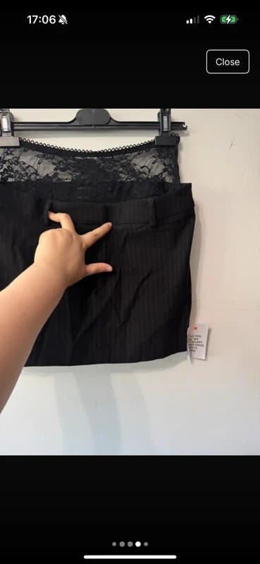 ASOS Design black pine stripe skort mini skirt belt hoops lace waist hot size 10