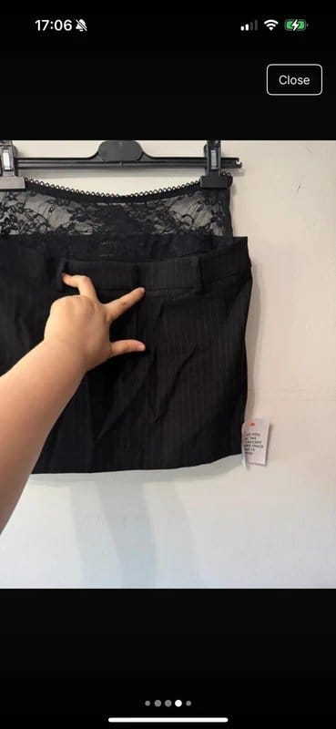ASOS Design black pine stripe skort mini skirt belt hoops lace waist hot size 10 - 1