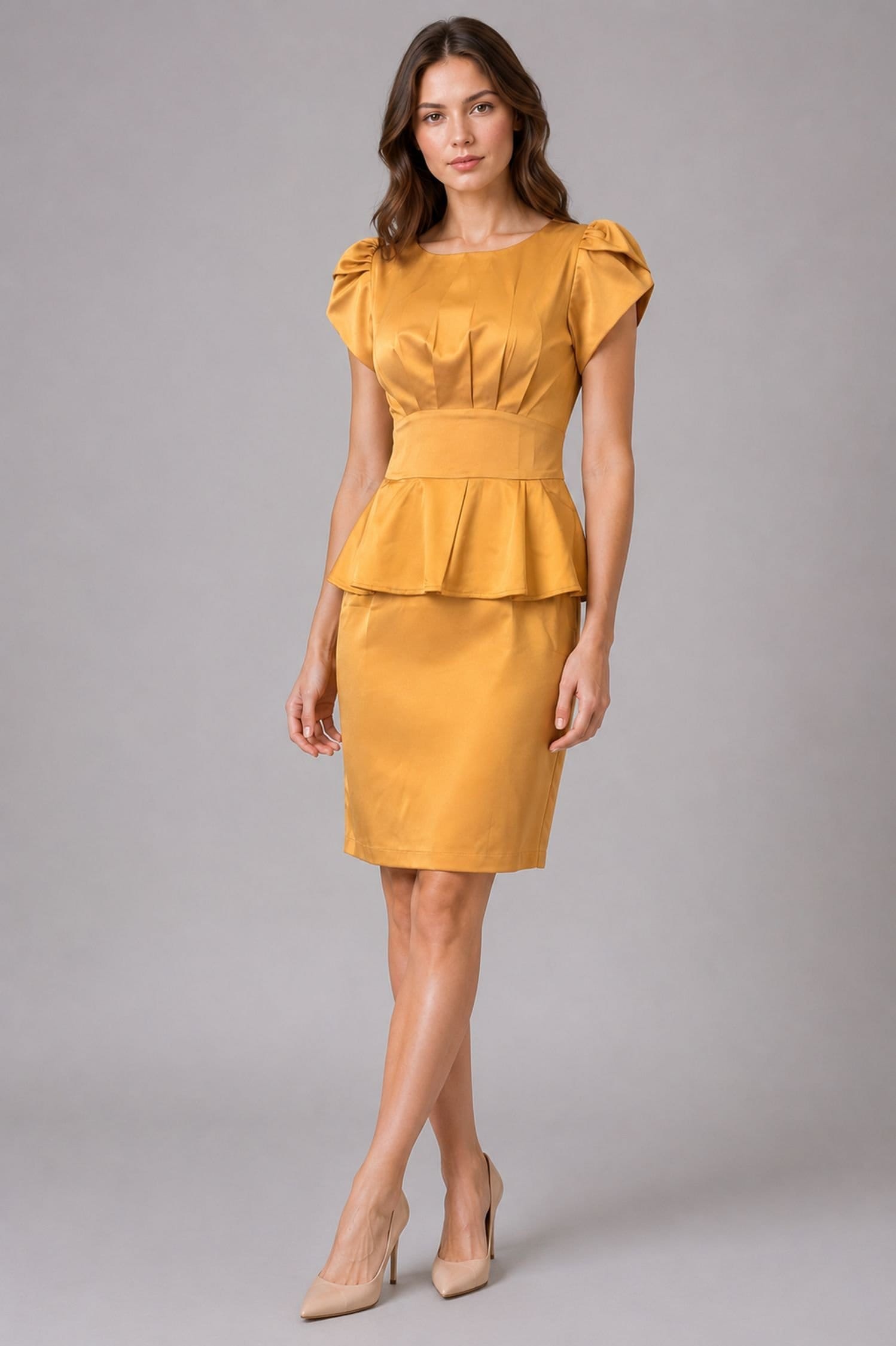 Cutie London Gold Satin Peplum Dress