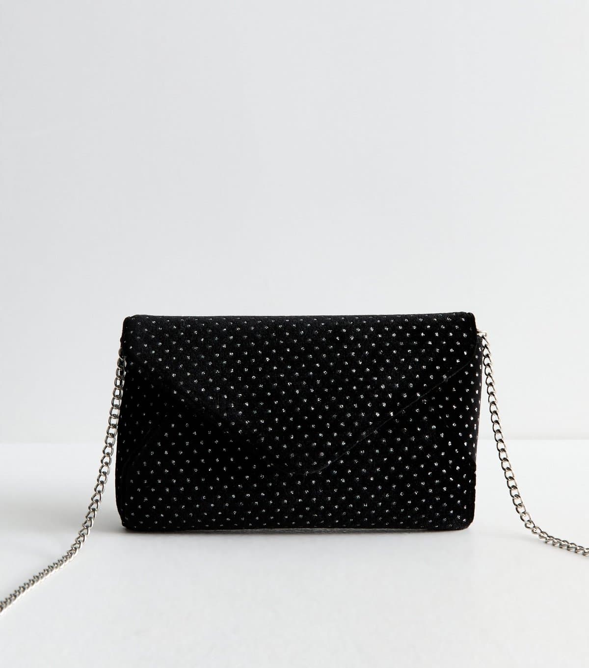 New Look Black Velvet Glitter Spot Clutch New Look