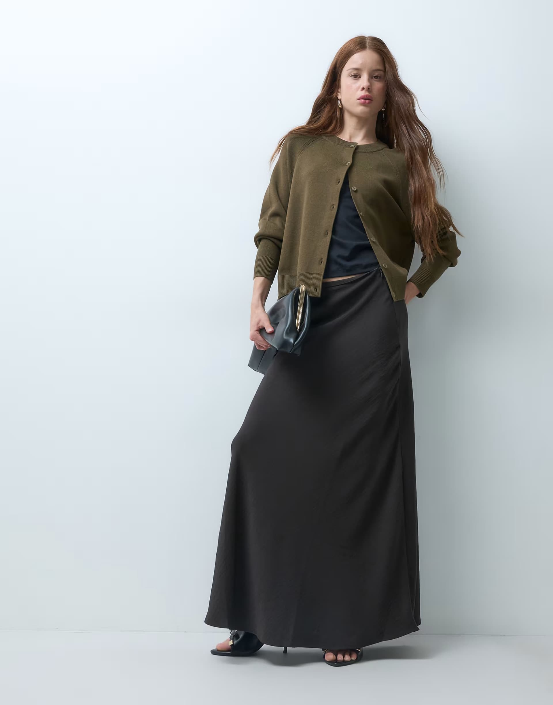ASOS JDY Petite a-line satin maxi skirt in chocolate brown