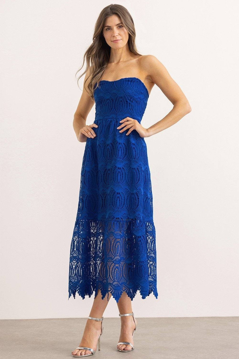Klass. Klass. Women's Bandeau Crochet Lace Maxi Dress in Cobalt - 2