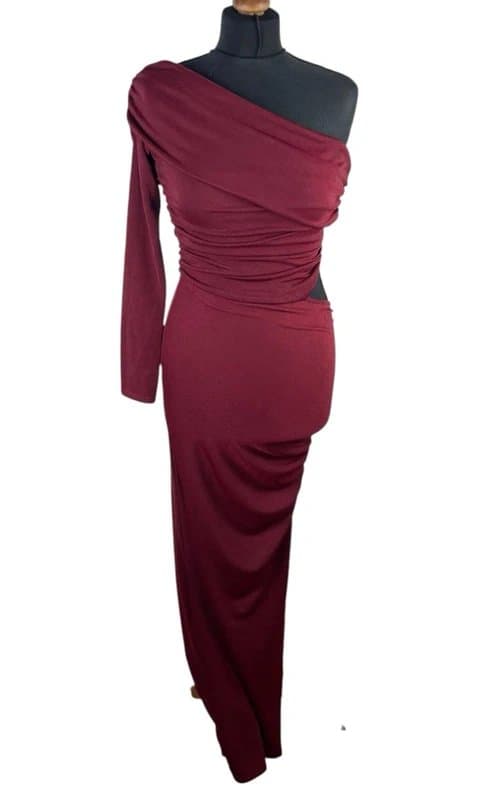 Boohoo Boohoo Asymmetric-Neck Maxi Dress Women’s UK Size 8 One Shoulder Draped Red