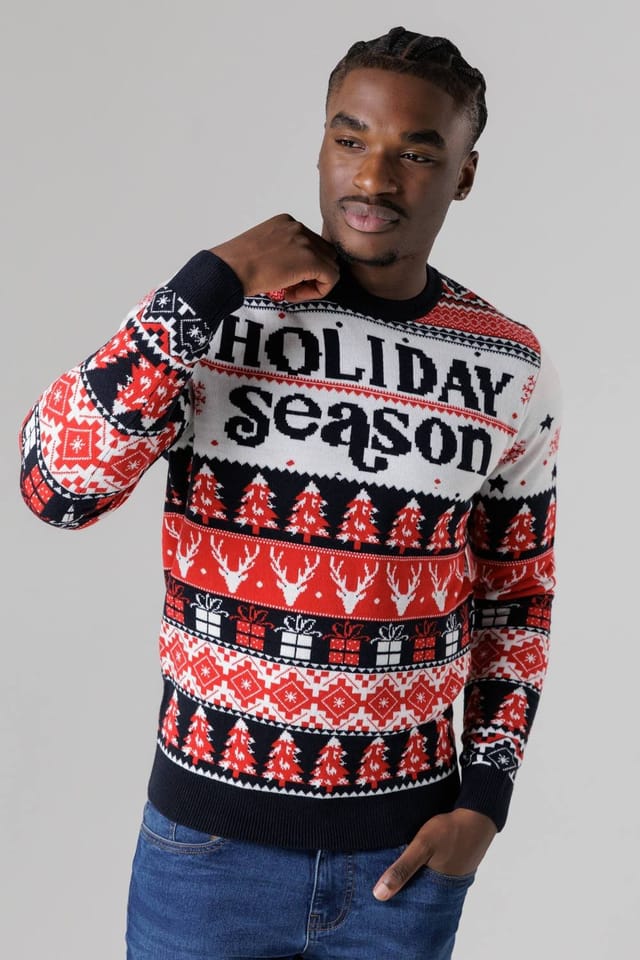 Tokyo Laundry Tokyo Laundry Men's Festive Jacquard Crew Neck Jumper in Dark Navy - 2