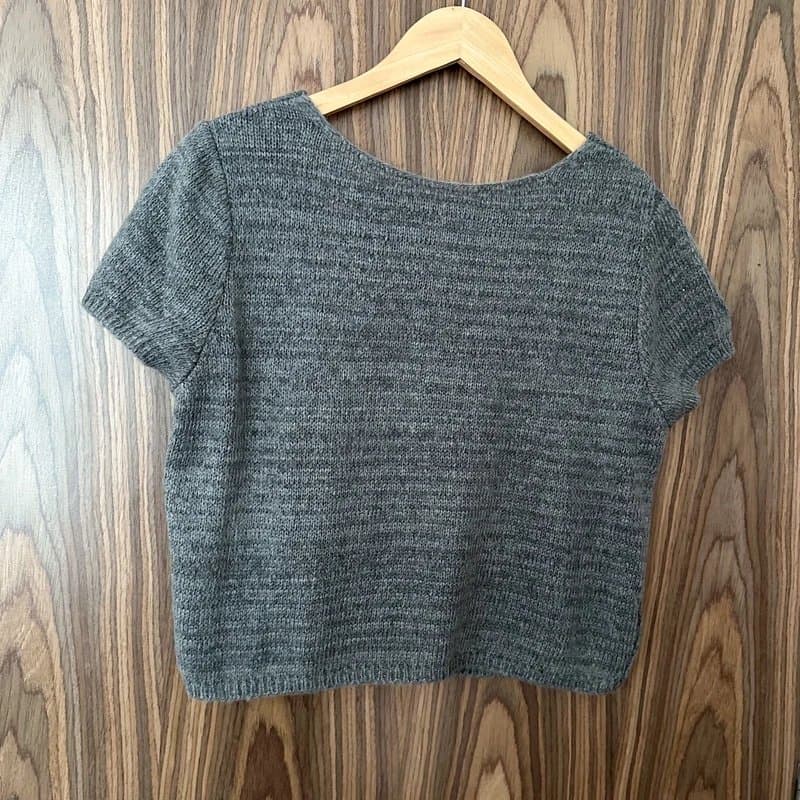 ASOS ASOS Grey Marl Fluffy Knit Short Sleeve Open Scoop Back Crop Top Large