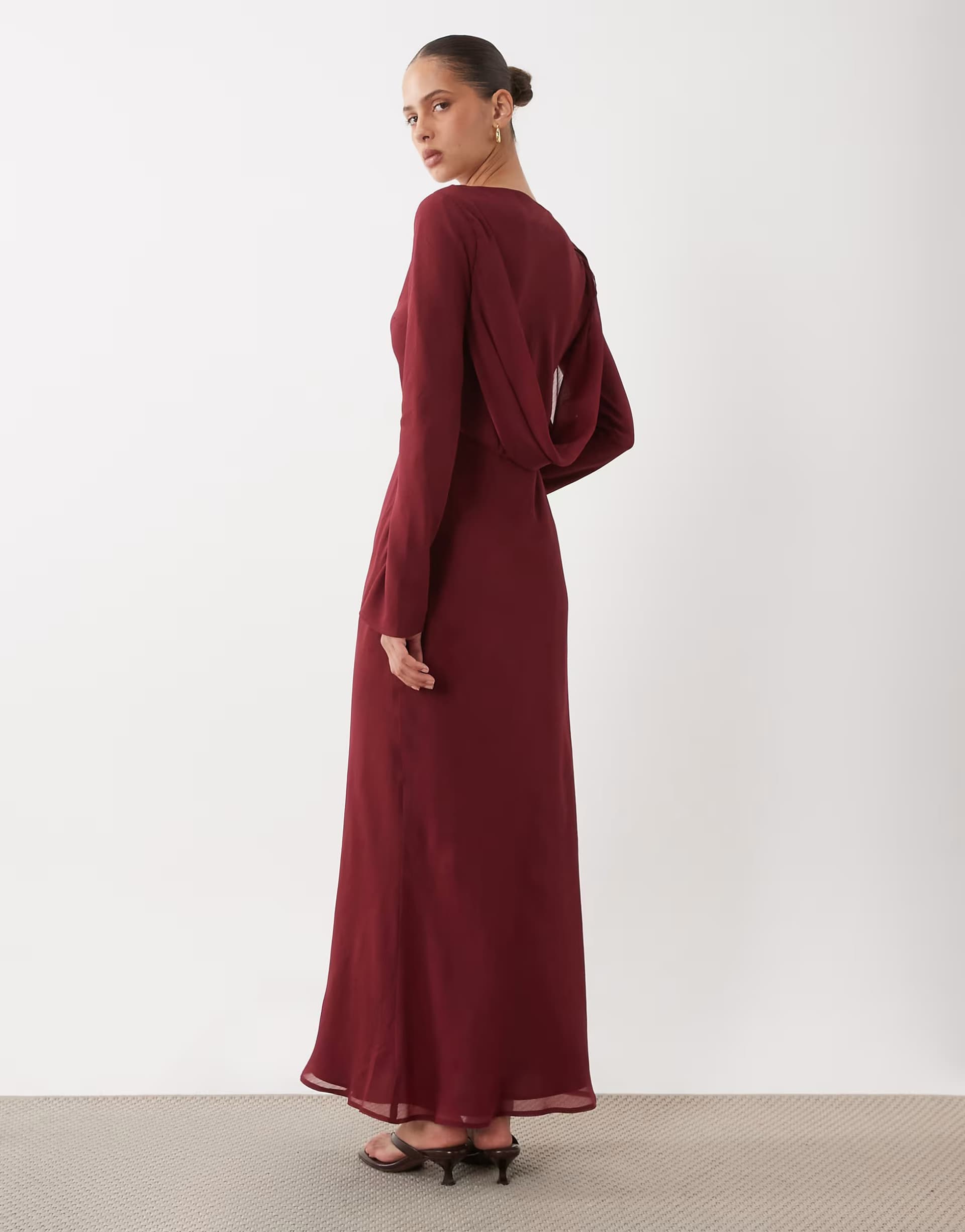 ASOS ASOS DESIGN chiffon maxi dress with cowl neck back detail in burgundy