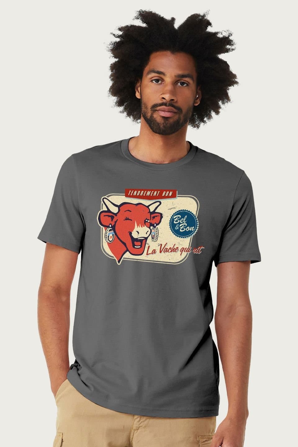 The Laughing Cow The Laughing Cow Men's La Vache Qui Rit Retro Distressed T-Shirt in Charcoal