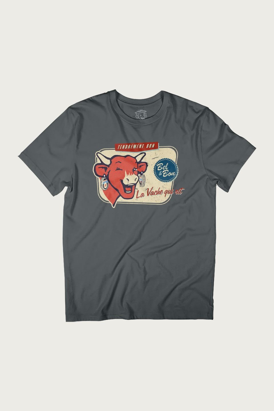 The Laughing Cow The Laughing Cow Men's La Vache Qui Rit Retro Distressed T-Shirt in Charcoal - 2