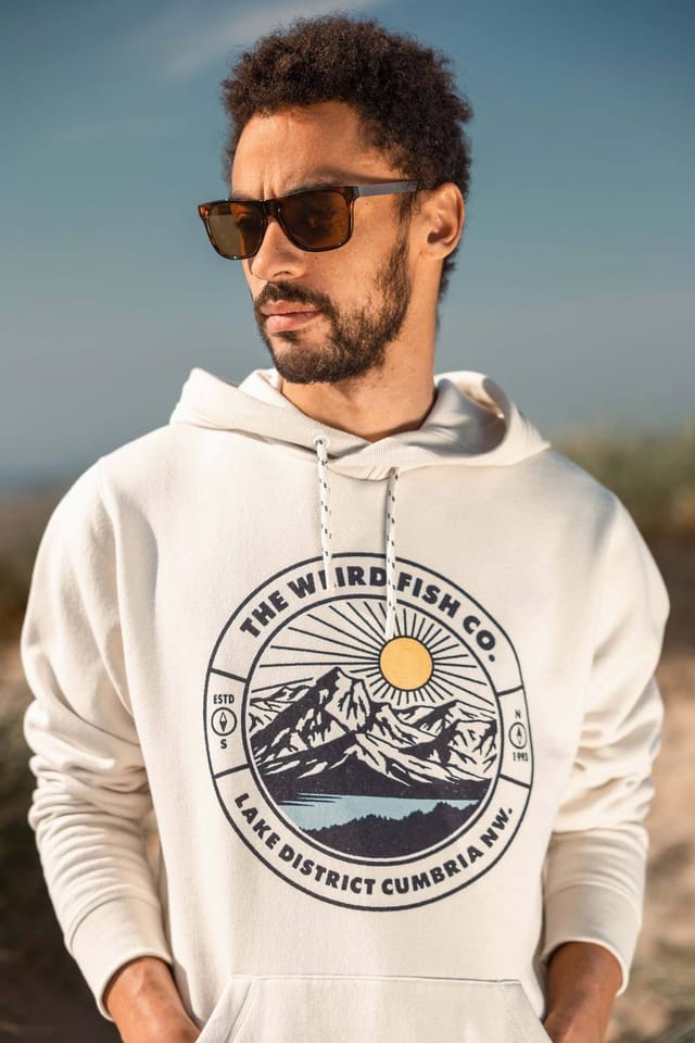 Weird Fish Weird Fish Men's Bryant Front Print Graphic Popover Hoodie in Cream - 2