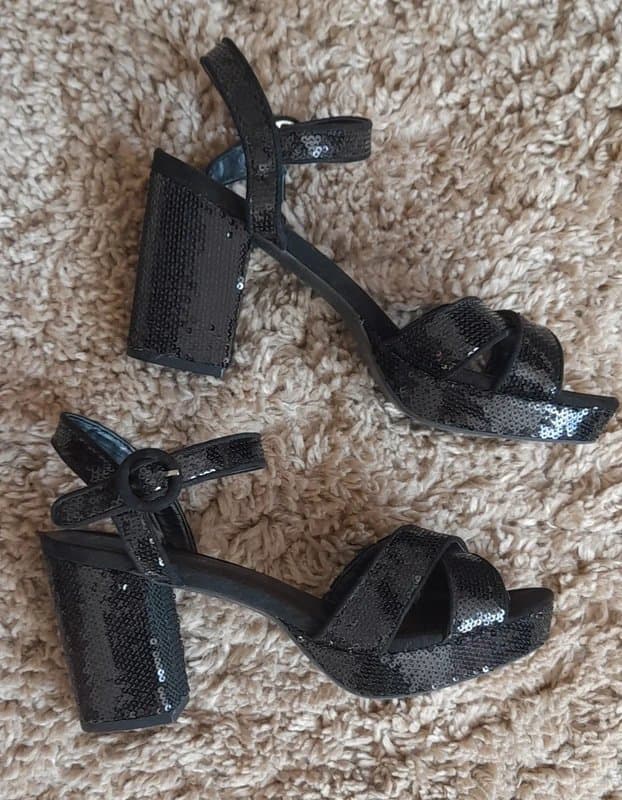 New Look New Look Black Glam Sequin Block Heeled Sandals