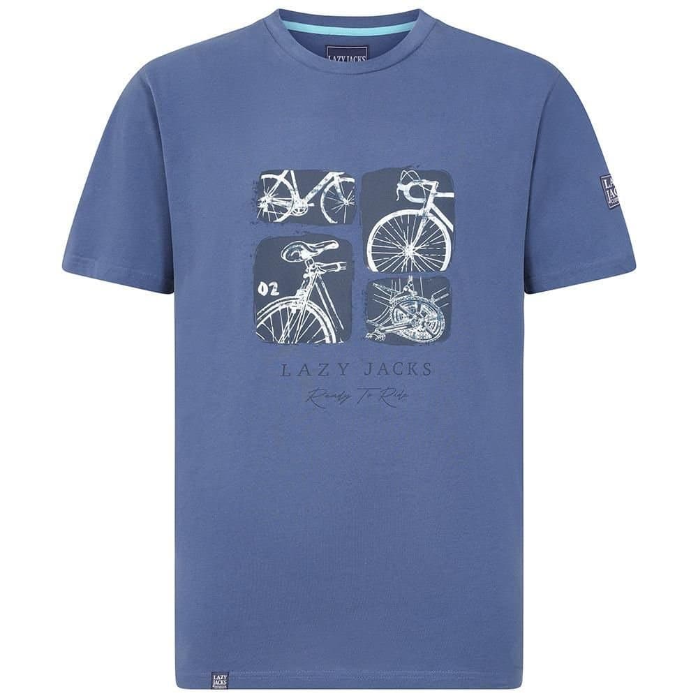 Lazy Jacks Lazy Jacks Men's Bicycle Cotton T-Shirt in Mid Blue