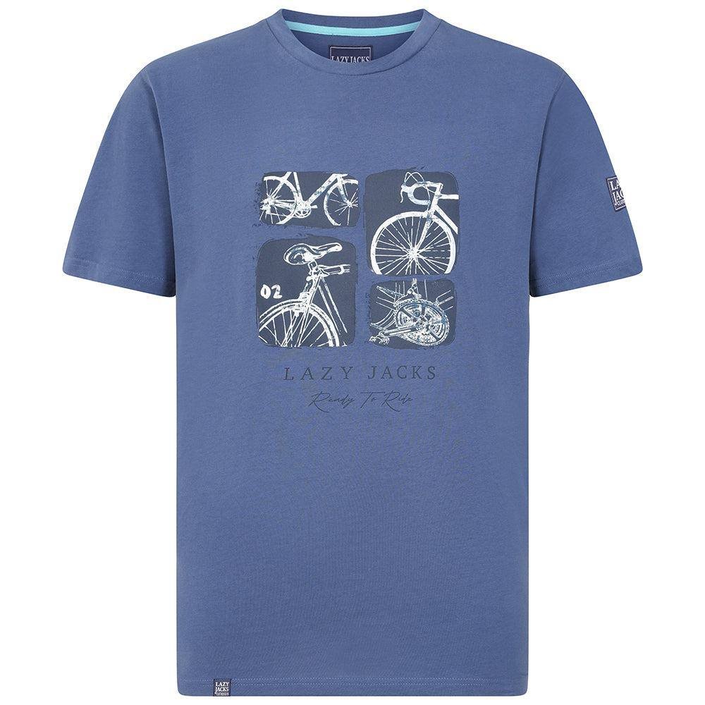 Lazy Jacks Lazy Jacks Men's Bicycle Cotton T-Shirt in Mid Blue - 4