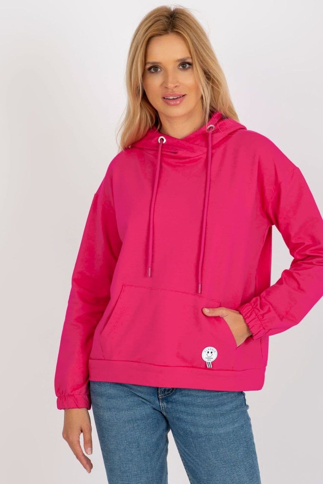 Love Lace Fuchsia Cotton Casual Hoodie Sweatshirt with Pouch