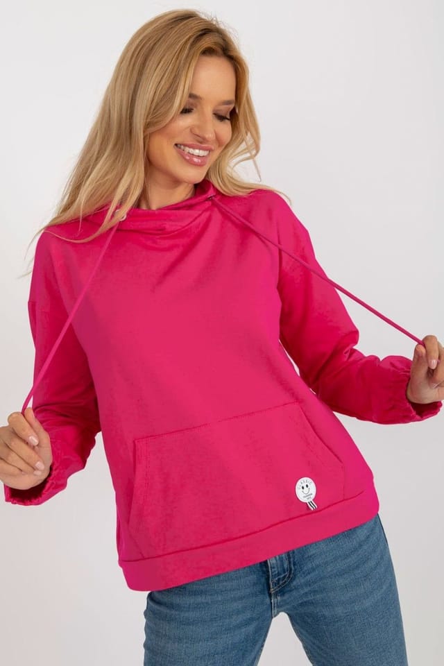 Love Lace Love Lace Women's Cotton Casual Hoodie Sweatshirt with Pouch in Fuchsia - 2