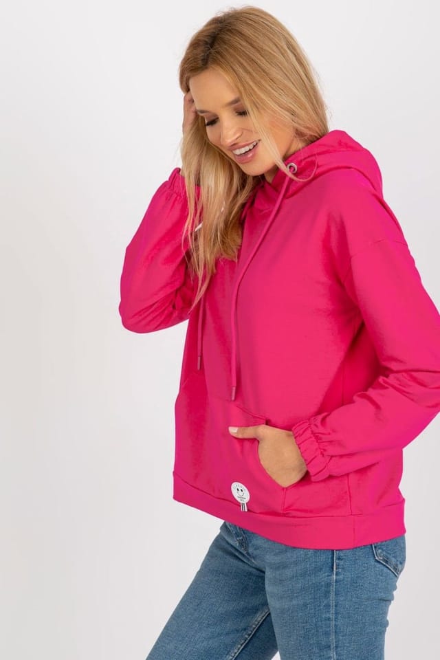 Love Lace Love Lace Women's Cotton Casual Hoodie Sweatshirt with Pouch in Fuchsia - 3