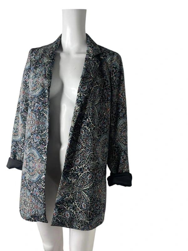 New Look New Look Blazer Jacket Size 10 Womens Black Mix Paisley Light Thin Top Suit EU38