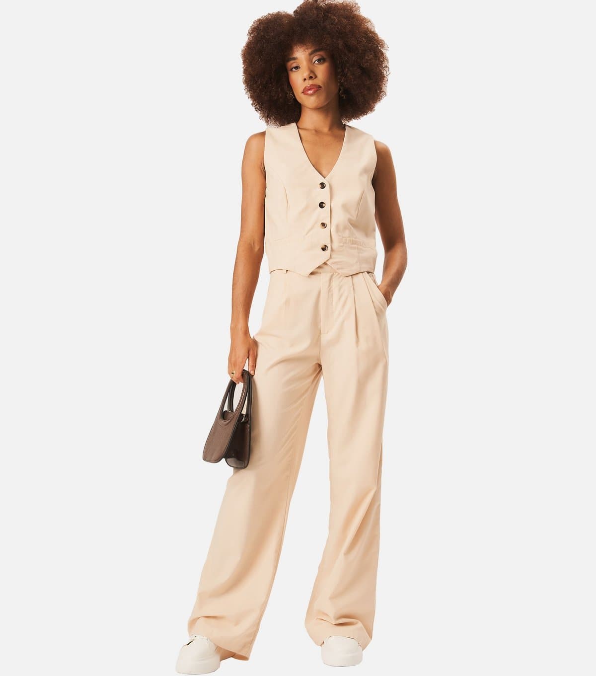 Gini London Women's Stone Pleated Tailored Trousers Gini London New Look