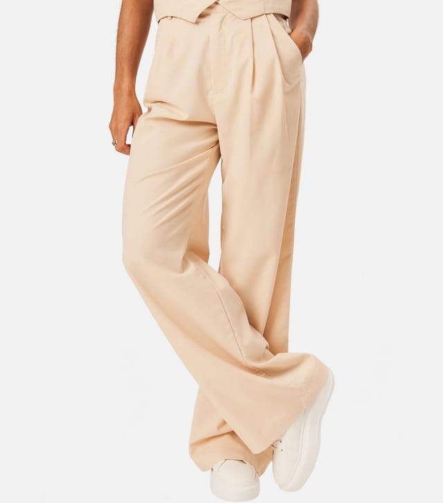 Gini London Women's Stone Pleated Tailored Trousers Gini London New Look - 2