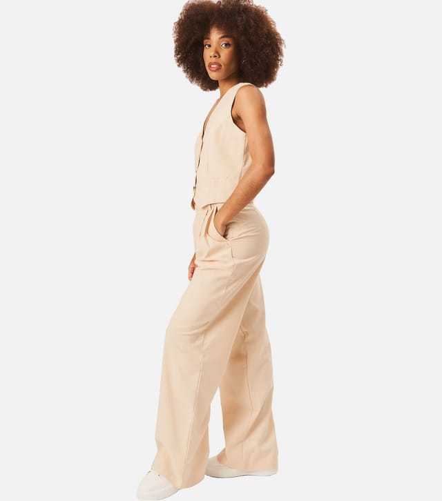 Gini London Women's Stone Pleated Tailored Trousers Gini London New Look - 3