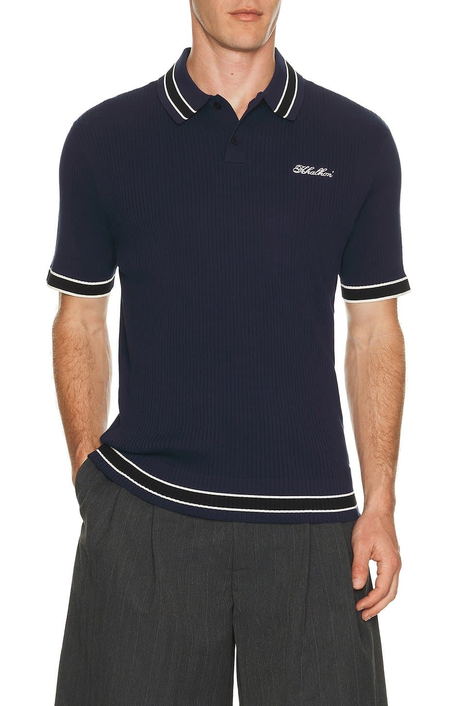 revolve Revolve Navy Ribbed Varsity Tipped Polo