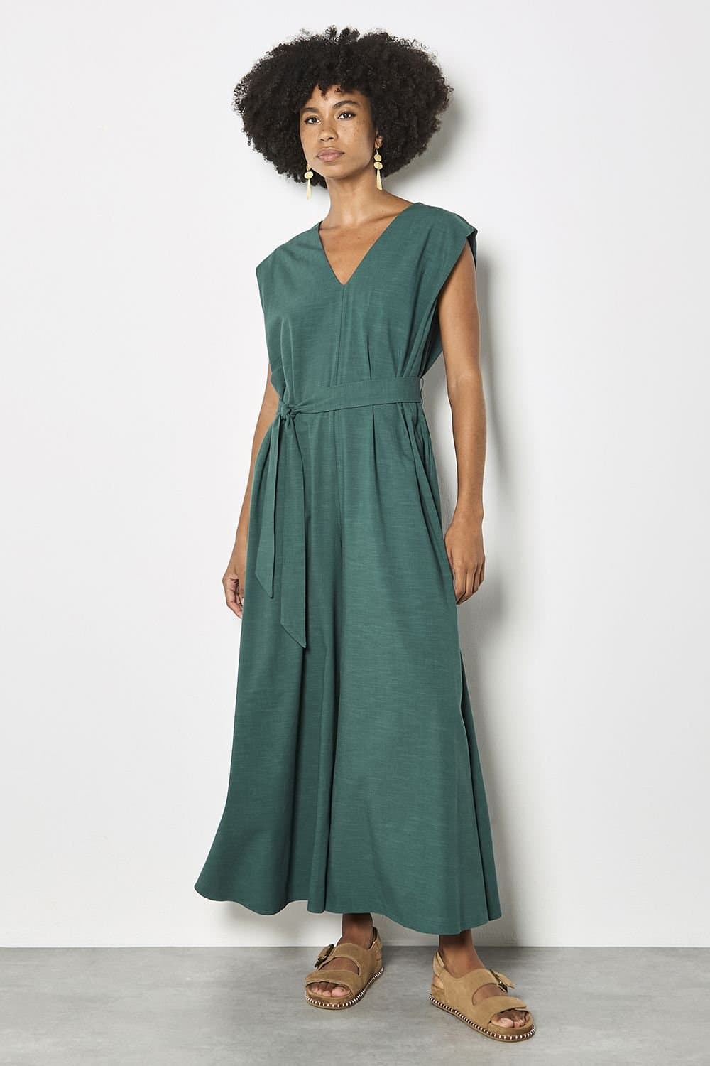 Apricot Apricot Women's Cotton Blend Wide-Leg Jumpsuit in Green