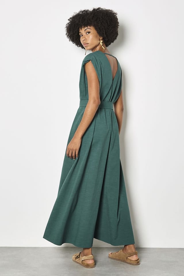 Apricot Apricot Women's Cotton Blend Wide-Leg Jumpsuit in Green - 3