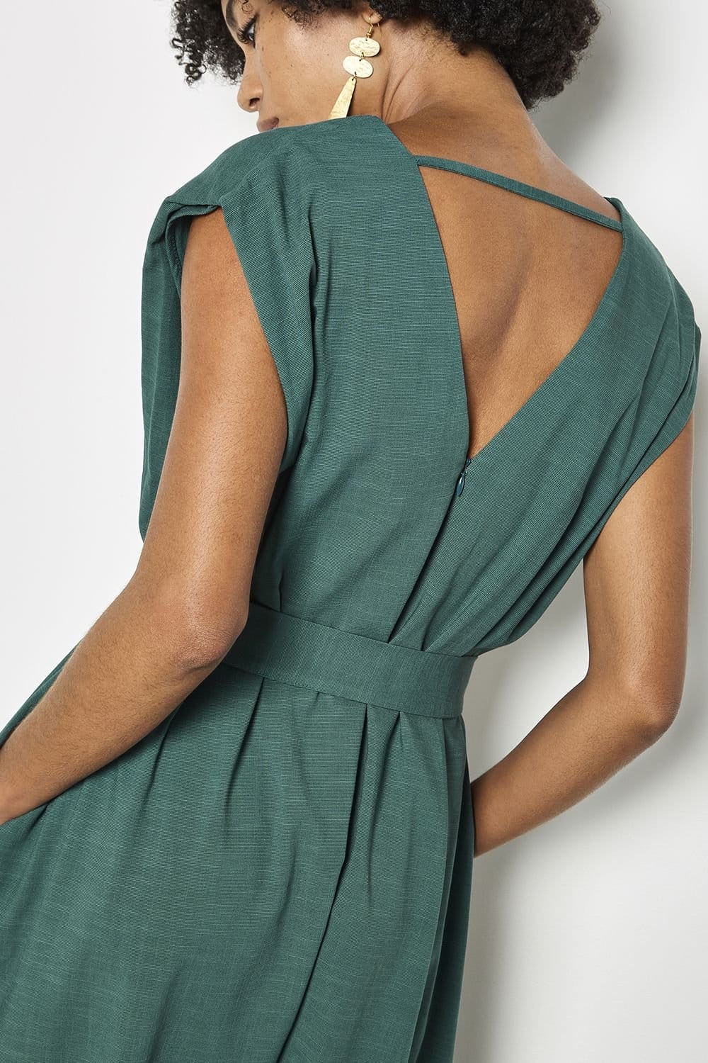 Apricot Apricot Women's Cotton Blend Wide-Leg Jumpsuit in Green - 4