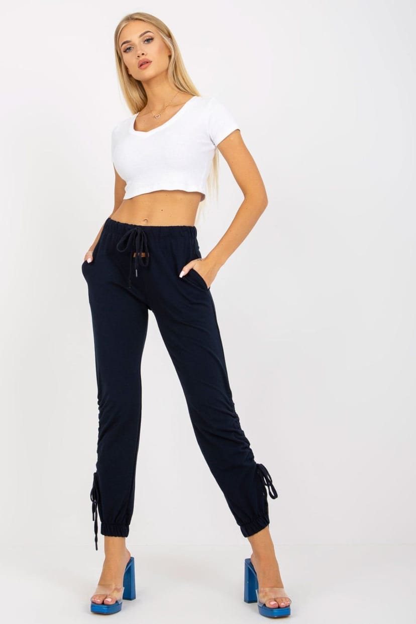 Love Lace Love Lace Women's High Rise Tie Waist Sweatpants With Welt Hems in Blue - 1