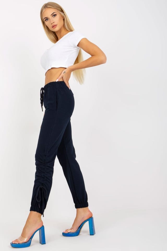 Love Lace Love Lace Women's High Rise Tie Waist Sweatpants With Welt Hems in Blue - 2