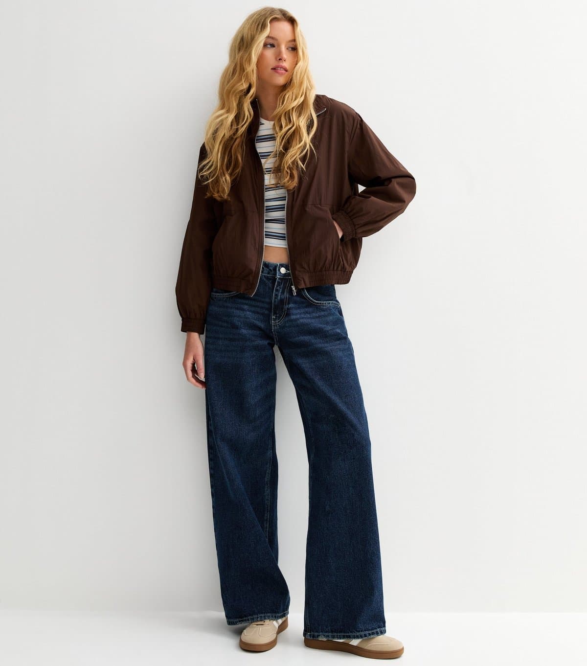 New Look Women's Blue Low Rise Baggy Wide Leg Jeans New Look
