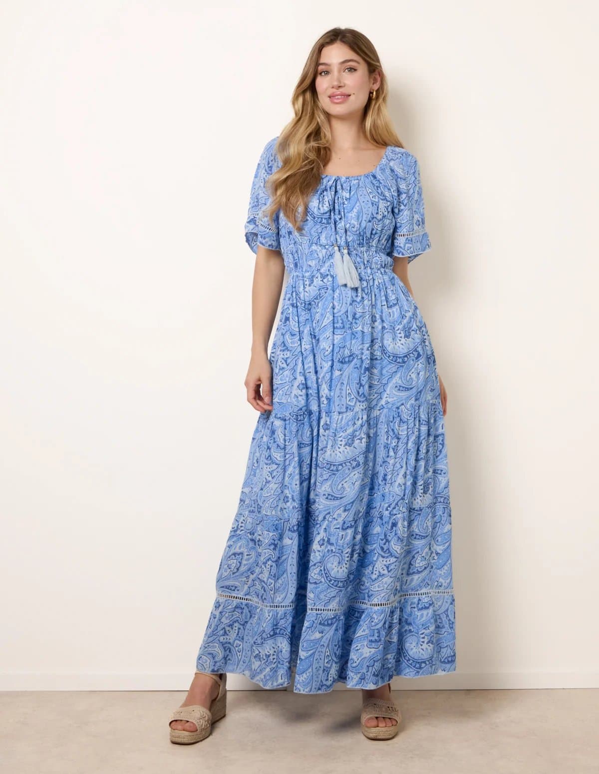 Blue Vanilla Ladder Trim Detailing Bardot Dress