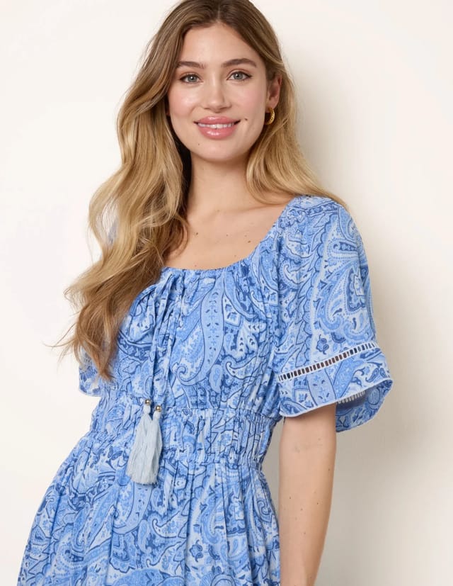 Blue Vanilla Ladder Trim Detailing Bardot Dress - 2