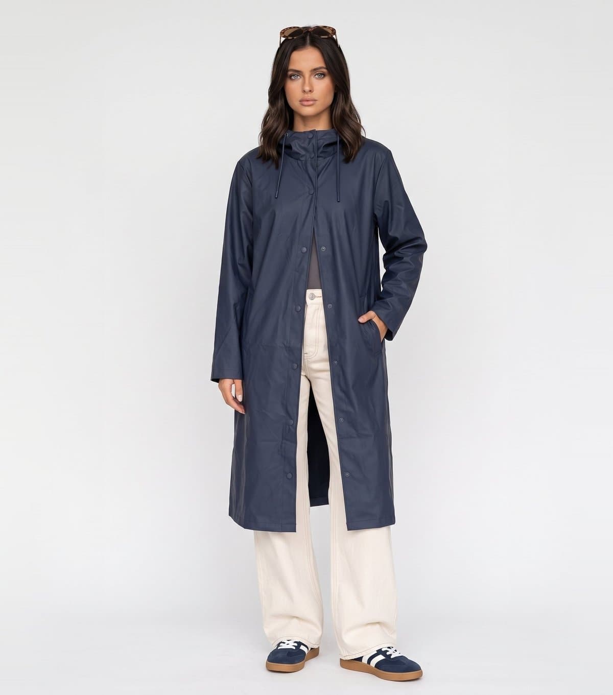 Urban Bliss Women's Navy Hooded Longline Raincoat Urban Bliss New Look