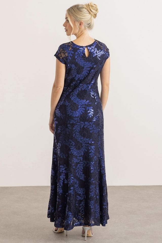 Klass. Klass. Women's Sequinned Lace Maxi Dress in Dark Blue - 3