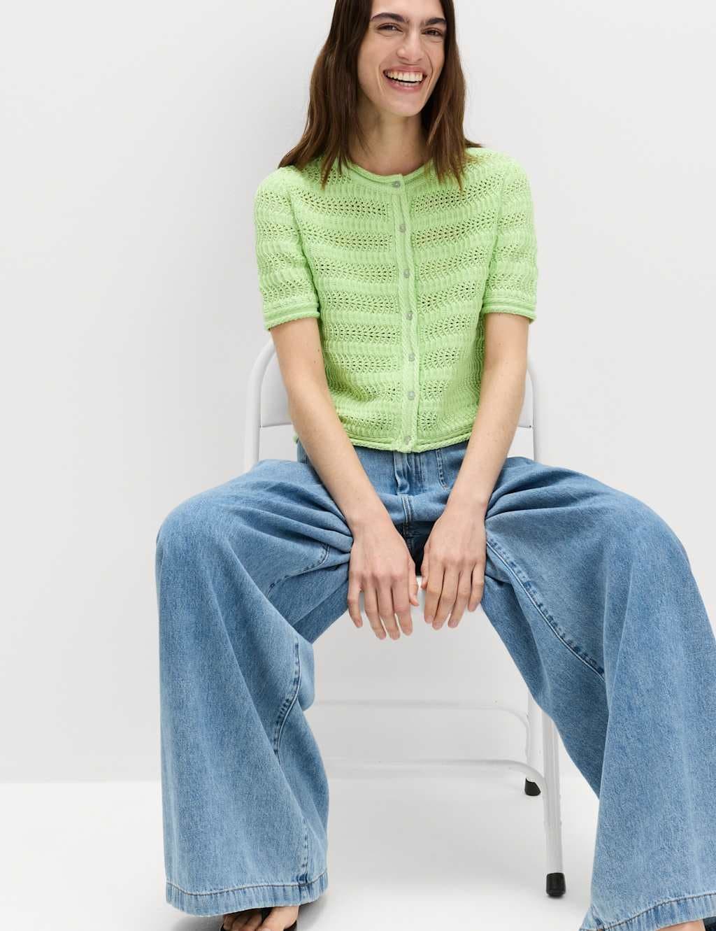 Marks & Spencer M&S Soft Green Textured Cotton Blend Cardigan