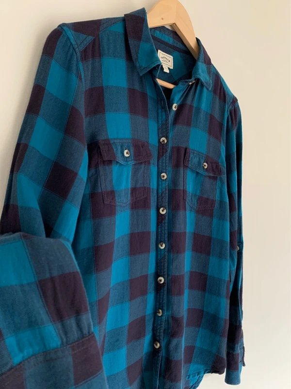 FatFace FatFace Brushed Cotton Check Shirt – Teal & Navy – Size 10 - 1