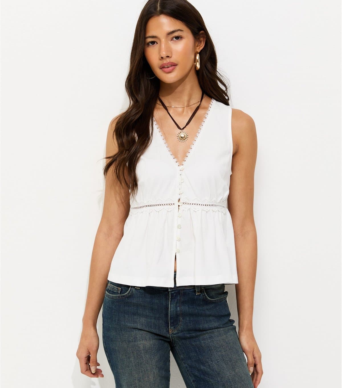 New Look New Look White Lace Trim Peplum Waist Tank Top