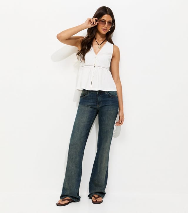 New Look Women's White Lace Trim Button Font Peplum Waist Tank Top New Look - 3