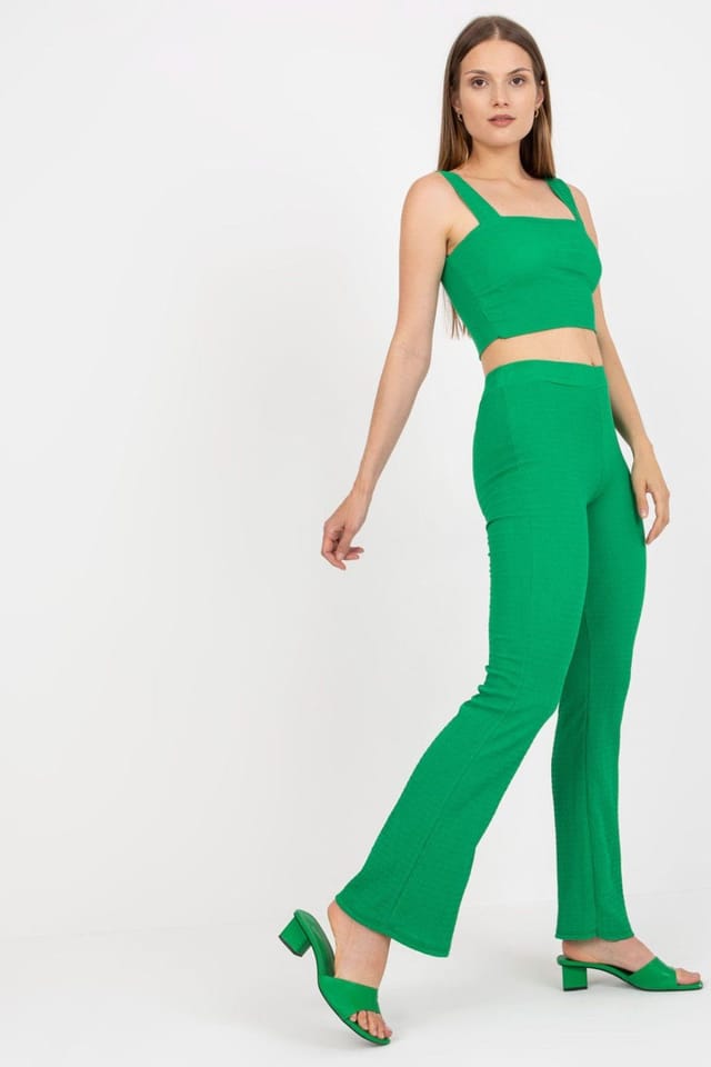 Love Lace Love Lace Women's Padded Cup Rectangular Neck Top Wide Leg Pants Set in Green - 2