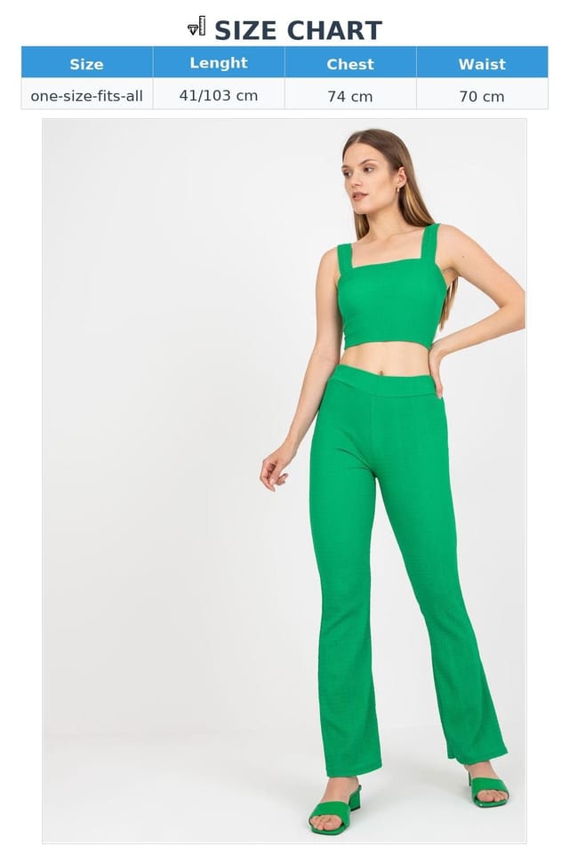 Love Lace Love Lace Women's Padded Cup Rectangular Neck Top Wide Leg Pants Set in Green - 3