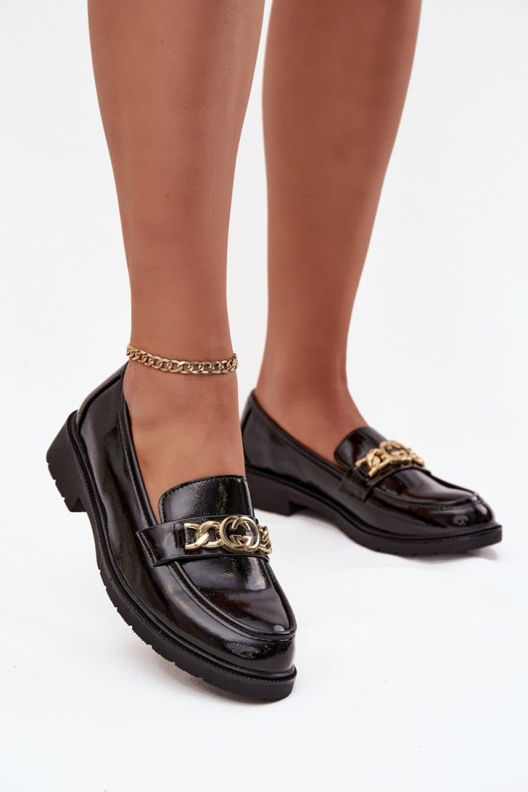 Love Lace Love Lace Women's Sling Loafer with Golden Strap Ornament & Soft Comfort Insole in Black