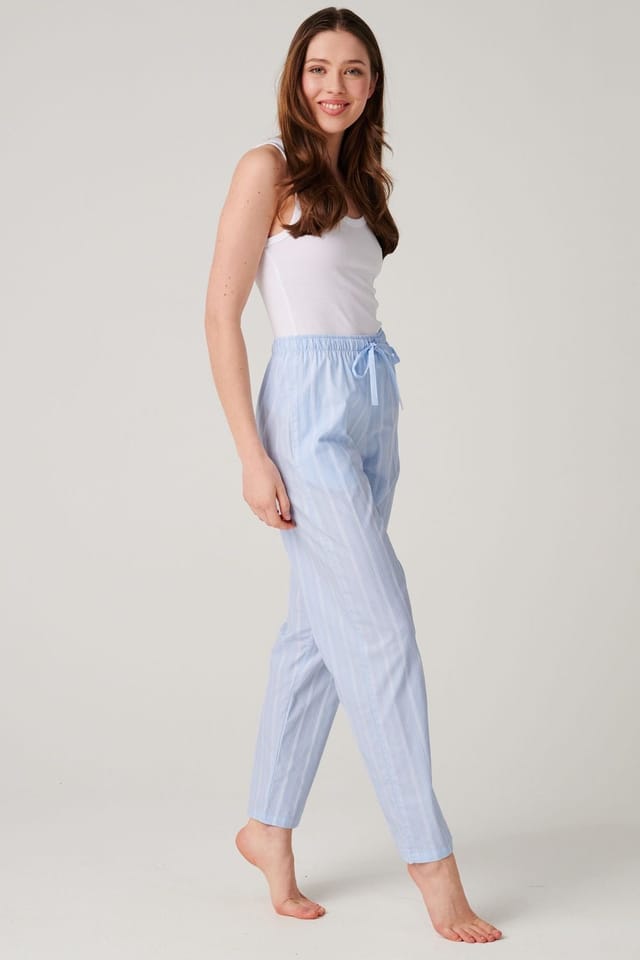 British Boxers British Boxers Women's "Breezy Blue Satin Stripe" Crisp Cotton Pyjama Trousers in Baby Blue - 2