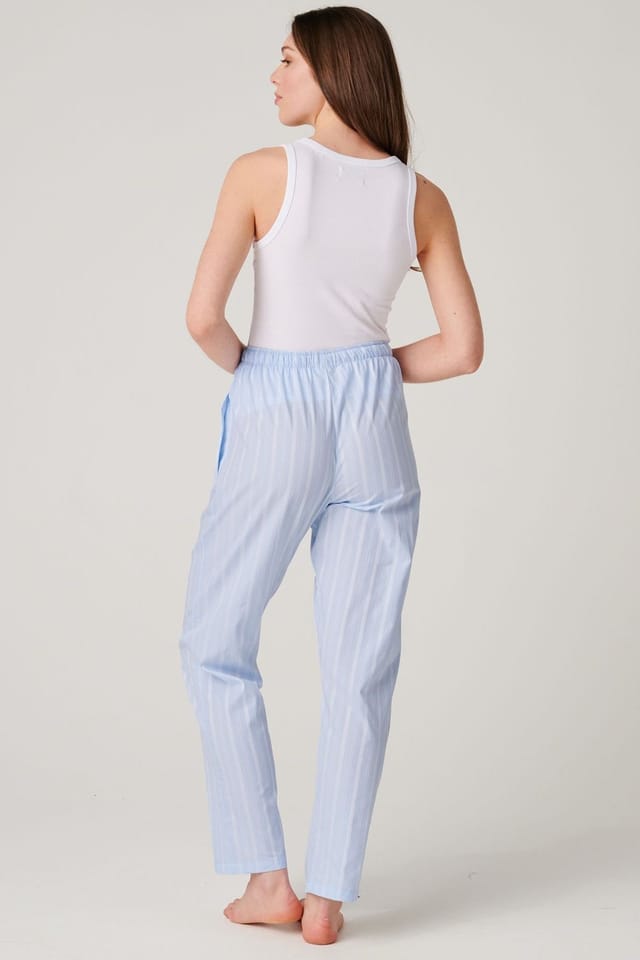 British Boxers British Boxers Women's "Breezy Blue Satin Stripe" Crisp Cotton Pyjama Trousers in Baby Blue - 3