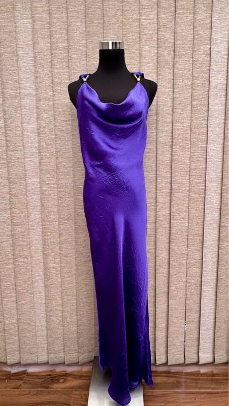 Zara Zara Purple Satin Cowl Neck Maxi Dress Size M BNWT