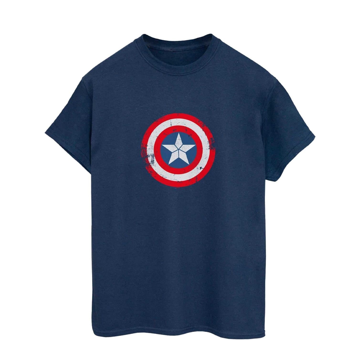 Captain America Civil War Captain America Civil War Men's Distressed Shield Cotton T-Shirt in Navy