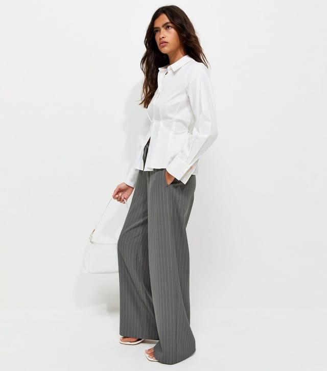New Look Women's Grey Pinstripe Tailored Wide Leg Trousers New Look - 2
