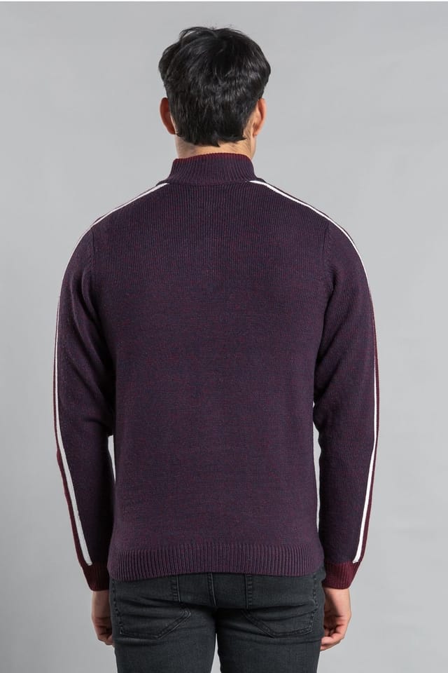 Tokyo Laundry Tokyo Laundry Men's Funnel Neck 1/4 Zip Jumper with Contrast Sleeve in Burgundy - 2