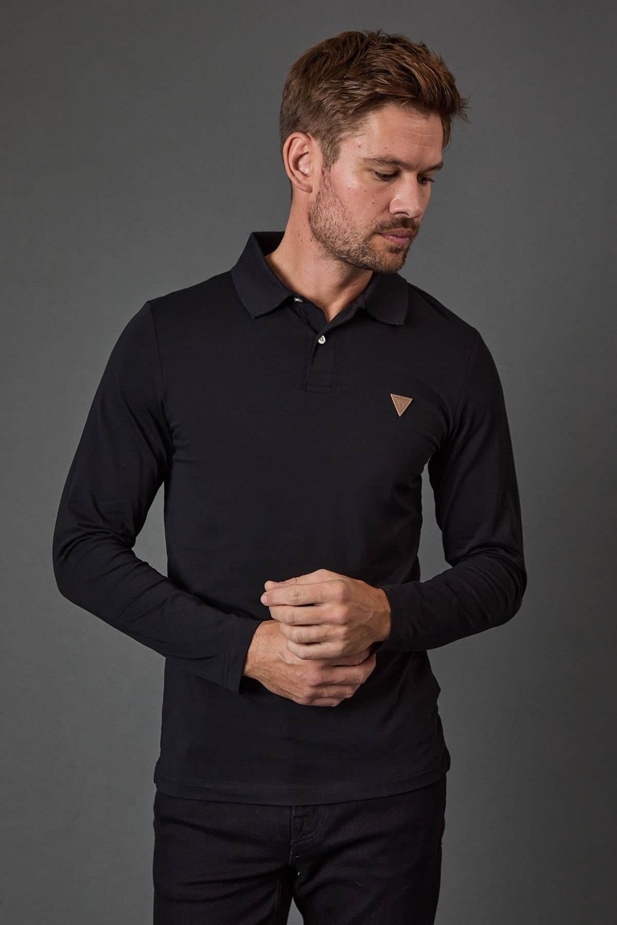 Guess Guess Men's Oliver Long Sleeve Polo Black