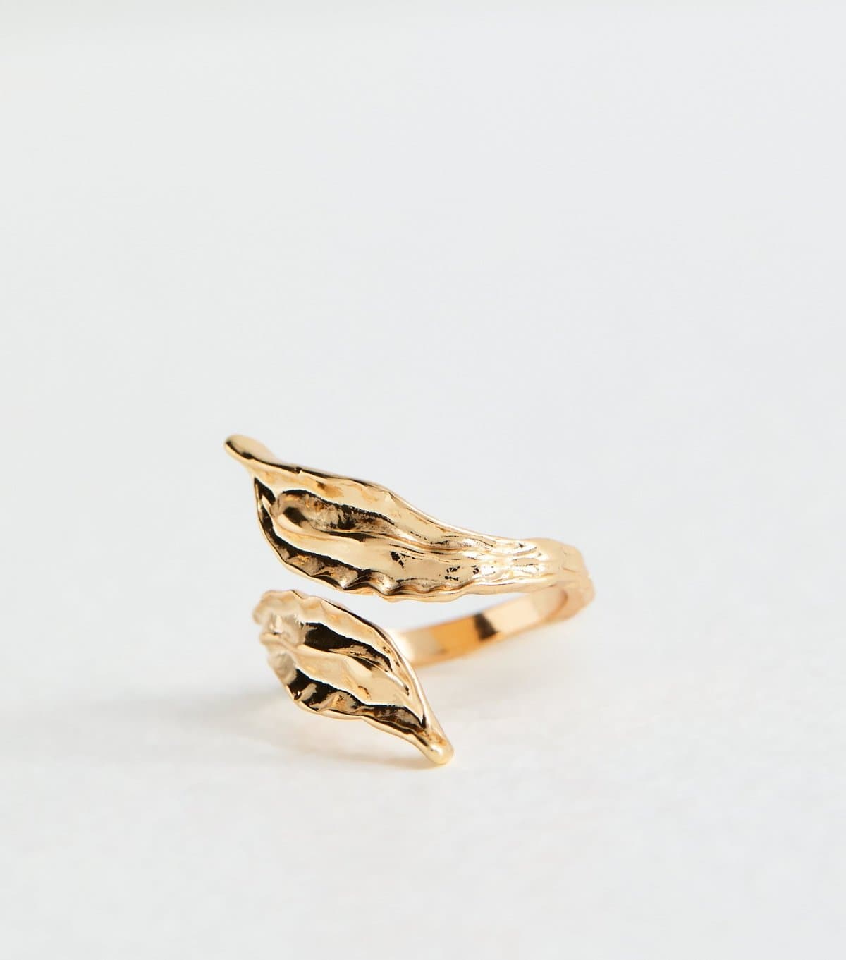 New Look Gold Tone Beaten Sleek Petal Wrap Ring New Look